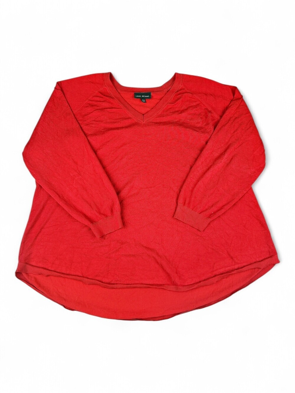 Lane Bryant Plus V-Neck Sweater Size 26/28 Red Long Sleeve Pullover High-Low Hem
